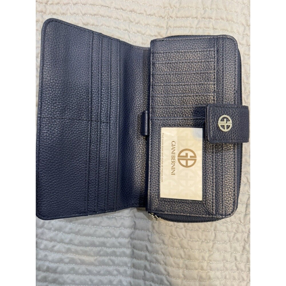 Giani Bernini Blue Genuine Leather Folding Wallet, New soft core zipper logo - Picture 7 of 16